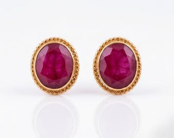 Pendientes de rubí de talla ovalada: plata de ley 925, hechos a mano - Regalo de boda