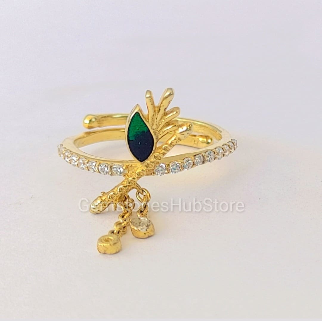 Feather Flute Ring Krishna Flute Ring Pave CZ Ring Enamel Etsy