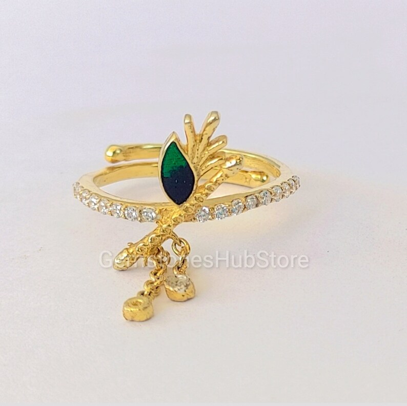 Feather Flute Ring Krishna Flute Ring Pave CZ Ring Enamel Etsy