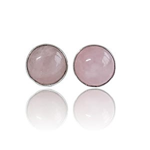 Rose Quartz Stud Earrings: Round Sterling Silver Posts, Handmade