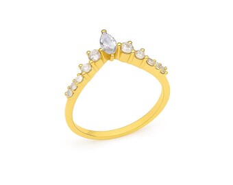 Anello A Chevron Arcobaleno In Argento 925 Con Zirconi Colorati, Regalo Per Donna