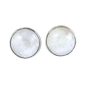 Natural Moonstone Stud Earrings: Sterling Silver Round Cabochons