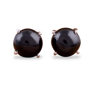 Black Onyx Stud Earrings: Round Sterling Silver Studs