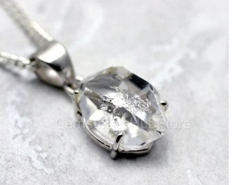 Raw Herkimer Diamond Pendant• 925 Sterling Silver Pendant• Rough Stone Pendant• Herkimer Necklace• Crystal Pendant• Herkimer Jewelry