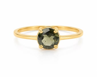 Moldavite Ring, 925 Sterling Silver, Minimalist Solitaire Engagement Ring, Gift for Her