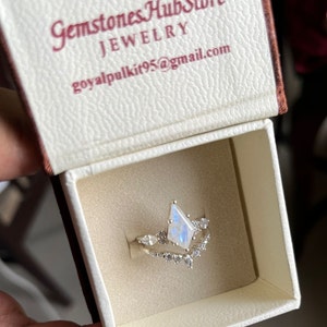 Art Deco Kite Cut Moonstone Ring, Wedding Ring, Moonstone Ring, Engagement Ring, Bridal Ring Set, Kite Shaped Ring, Sterling Silver Ring