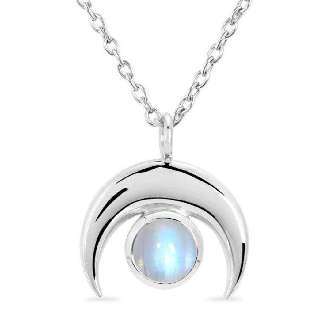 Rainbow Moonstone Crescent Moon Necklace - Sterling Silver Gemstone ...