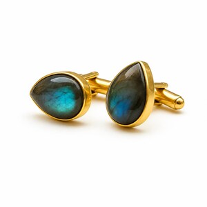 Gemelos de labradorita natural: plata de ley 925, hechos a mano, para hombre.