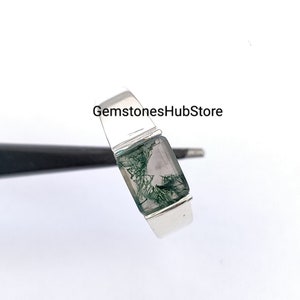 Natürlicher Moos Achat Ring - Siegelring - 925 Sterling Silber - Verlobungsring - Ehering für Frauen Männer - Versprechensring für Ihn Sie
