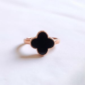 Black Onyx Clover Ring: 925 Sterling Silver Statement Ring