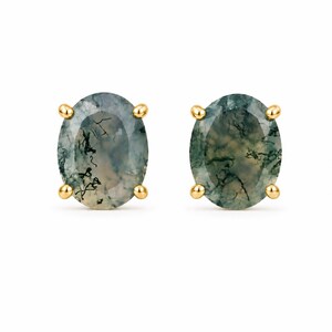 Natural Moss Agate Studs: 925 Sterling Silver, Nature Earrings, Gift For Her