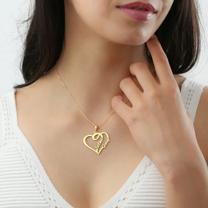 Custom Couple Name Necklace Personalized Name Pendant Heart Etsy