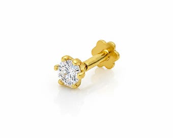 Moissanite Nose Stud: 3mm Round Solitaire, Sterling Silver Screw Back