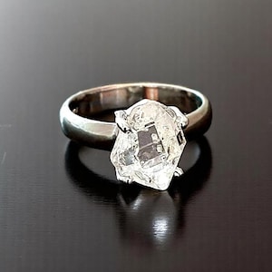 Raw Herkimer Diamond Ring - 925 Sterling Silver - Raw Herkimer Ring - Solitaire Ring - Herkimer Engagement Ring, Raw Uncut Ring