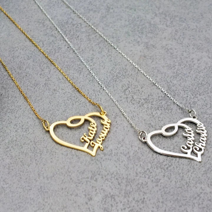 Custom Couple Name Necklace Personalized Name Pendant Heart Etsy