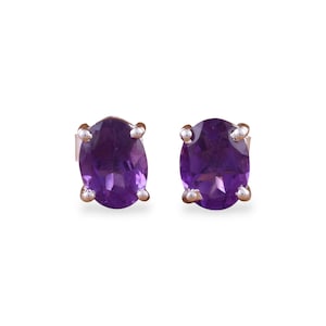 Natural Amethyst Studs - Purple Amethyst Earrings -  9x7mm Oval Studs - Minimalist Studs - Unisex Jewelry - 925 Sterling Silver - Gift