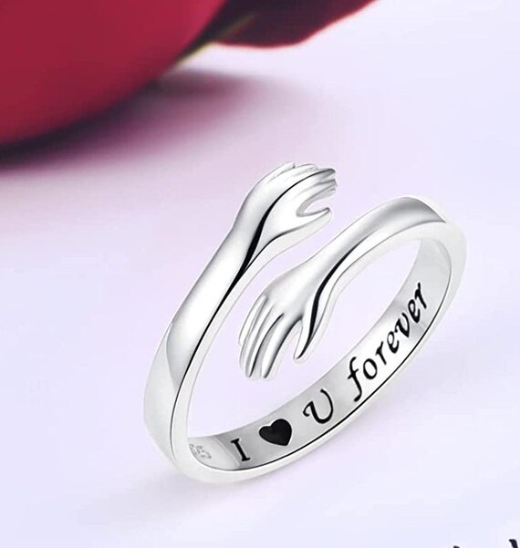 Hug Ring Personalized Text Ring 925 Sterling Silver Ring Engraved