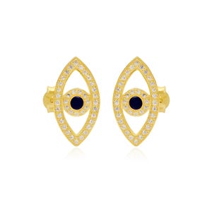 Sterling Silver Evil Eye Stud Earrings: Cubic Zirconia Nazar Jewelry