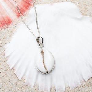 Sterling Silver Cowrie Shell Pendant Necklace: Handmade Beach Jewelry