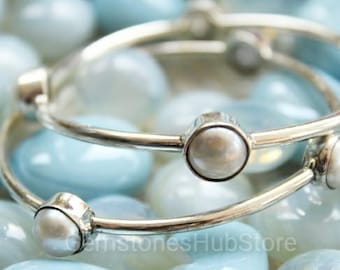 Hand-Crafted 925 Sterling Silver Wire w/ Chocolate Freshwater Pearl Bangle TPJ Hand-Crafted 925 Sterling Silver Wire w/ Chocolate Freshwater Pearl Bangle TPJ