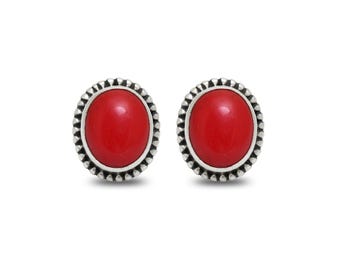 Red Coral Stud Earrings: Sterling Silver Boho Gemstone Jewelry