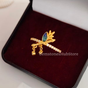 Gold Plated Sterling Silver Krishna Flute Ring with Cubic Zirconia
