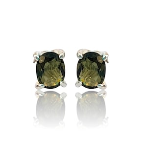 Moldavite Studs, Minimalist Studs, Moldavite Earrings, 925 Sterling Silver, Czech Republic, Oval Studs, Moldavite Jewelry, Gift For Her