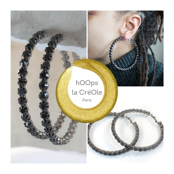New Fashion Black Rhinestone Hoop Earrings for Women Elegant Exquisite  Crystal Big Round Temperament Earrings Jewelry Gifts
