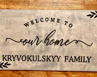 Welcome Wood Family Name Sign, Personalized Wooden Sing, Custom Family’s Name Design, Home Wall Decor Sign,Wooden Home Decor