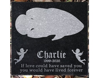 Custom Fish Memorial Stone, Pet Tombstone for Fish, Fish Headstone, Fish Grave Marker 6x6 Inches Black Granite