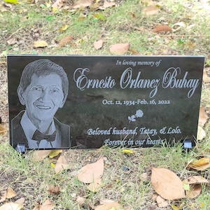 Custom Black Granite Human Memorial Stone with Two Holders, Human Temporary Headstone, Tombstone, Pet Headstone, Human Grave Marker