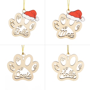 Gepersonaliseerde kerstversieringen pootafdruk, gegraveerd hout met decor hondnaam, aangepaste hond gunst, huisdier herdenkingsornament, decor kerstboom