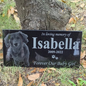 Custom Black Granite Pet Memorial Stone with Two Holders, Pet Tombstone for Cat and Dog, Pet Headstone, Pet Grave Marker 12x6 Inches