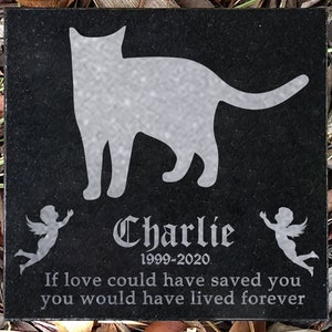 Custom Cat Memorial Stone, Pet Tombstone for Cat, Cat Headstone, Cat Grave Marker 6x6 Inches Black Granite