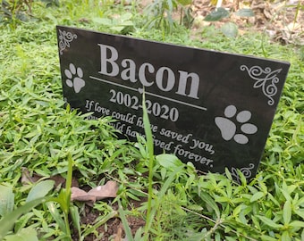 Custom Black Granite Pet Memorial Stone avec deux détenteurs, Pierre tombale pour animaux de compagnie pour chat et chien, pierre tombale pour animaux de compagnie, marqueur de tombe d’animal familier 12x6 pouces