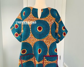 Danshiki/ Robe droite imprimée africaine/ Danshiki d'Ankara/ Robe à poche/Kente/ Imprimé Ankara/Femmes/Robe droite/Robe femme