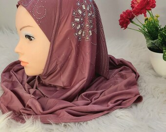 Sciarpa Istantanea Bambina 2-6 Anni - Hijab Pronto, Turbante Musulmano In Poliestere - Colore Verde