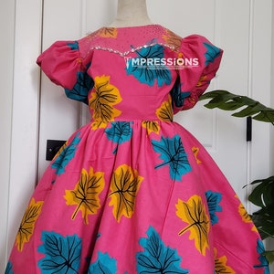 Baby-Ballkleid/Mädchenkittel/Mädchenkleid/Partykleid mit afrikanischem Print/Gelegenheitskleid/rosa Kleid/100 % Baumwollstoff