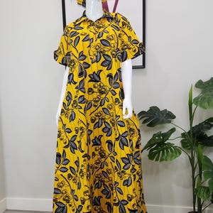 Maxi-dress  / cotton african dres/ african dress with pockets / African print dress / African dress with collar / Ankara maxi dress