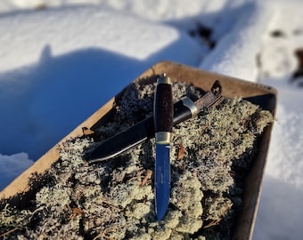 Cuchillo noruego Brusletto vintage con funda de cuero | Artesanía escandinava con detalle en plata | Objeto de colección