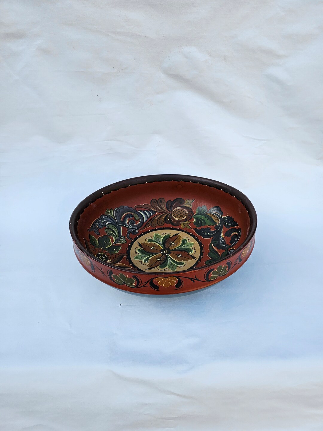 Norwegian Folk Art Rose Painted Wooden Bowl | Traditional Rosemaling ...