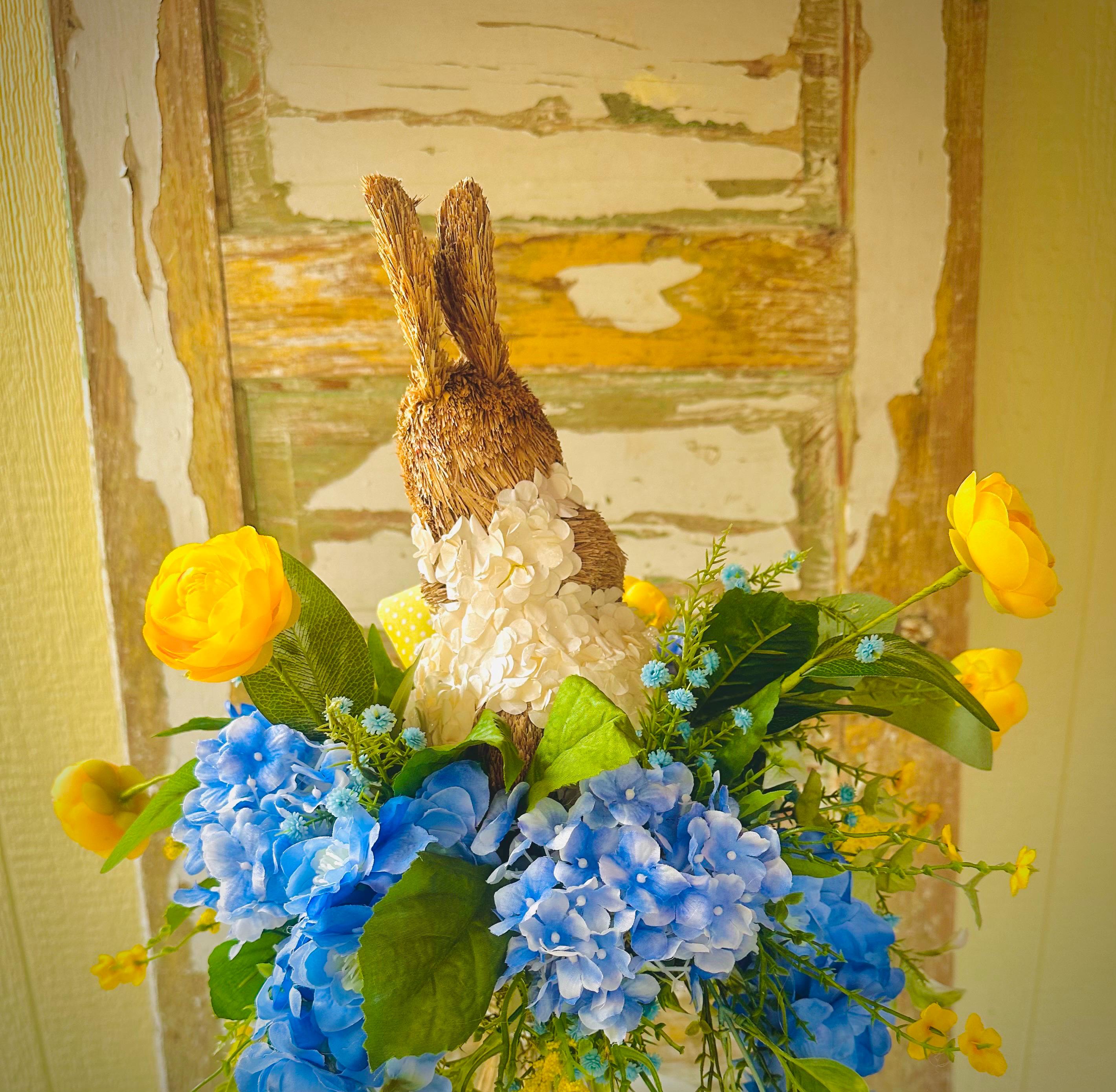 Waterfall Rabbit Arrangement Spring Bunny Centerpiece, Easter Table Decor, Yellow and Blue Floral ...