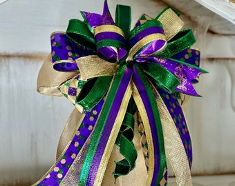 Deluxe Mardi Gras Bow: Jester Ribbon, Fleur De Lis Decor