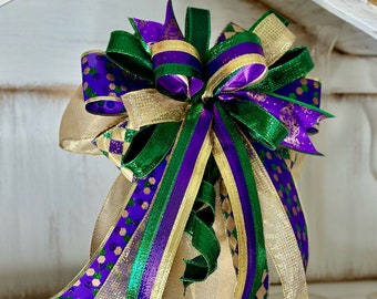 Mardi gras bow, Mardi gras Wreath Bow, Mardi Gras decor, New Orleans bow, Mailbox bow, Tree Bow, Float Decoration, Fleur De Lis Bow