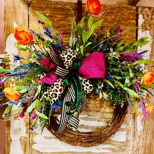 Large Door Wreath, Front Door wreath, Leopard Wreath, Summer Floral Wreath, Summer door wreath, Summer Wreath, Door Wreath, Summer Decor