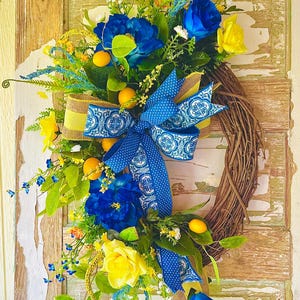 Lemon Wreath for Front Door: Summer Citrus Wreath, 32&quot;