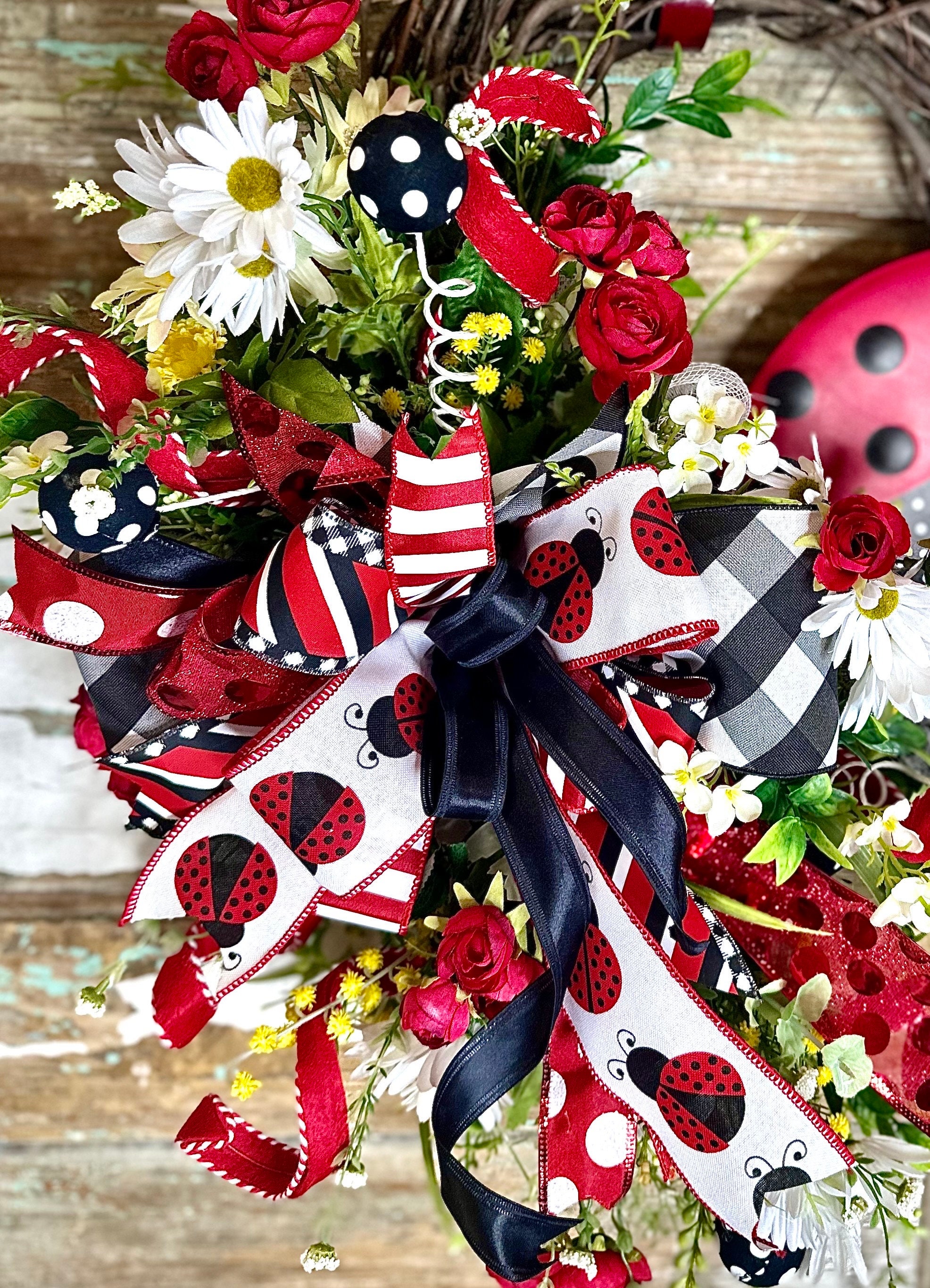 Ladybug Floral Wreath, Large Door Wreath, Spring Front Door Wreath ...