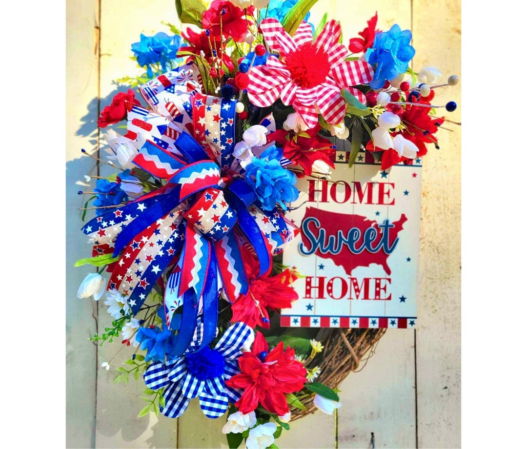 24" Patriotic Eagle American Flag Wreath For Front Door – Handmade Red White & Blue Bald Eagle Door Wreath, Weather-Resistant Americana Decor For 4th Of July, Memorial Day & Veterans (A