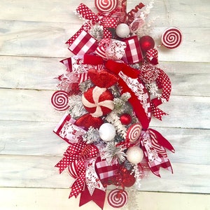 Extra Large Peppermint Candy Christmas Wreath: Red & White Holiday Door Decor