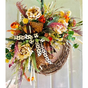 Fall Cheetah Wreath, Front Door Wreath, Fall Wreaths for Front Door, Fall Floral Wreath, Animal Print Wreath, Large Fall Wreath, Fall Decor